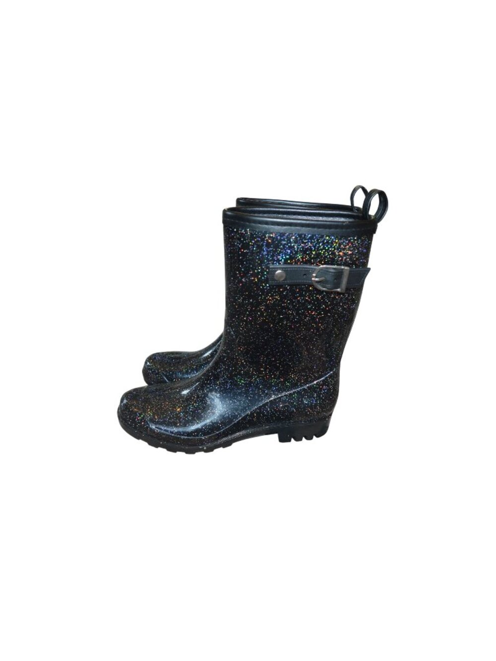Capelli New York Black Glitter Mid Calf Rain Boots Women's Size 8 Spring Fall